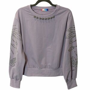 NEW Mulaya Collection Lavender Studded Sweater Size L Edgy Soft Grunge Pastel